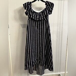 Elegant Navy and White Striped Kids Dress